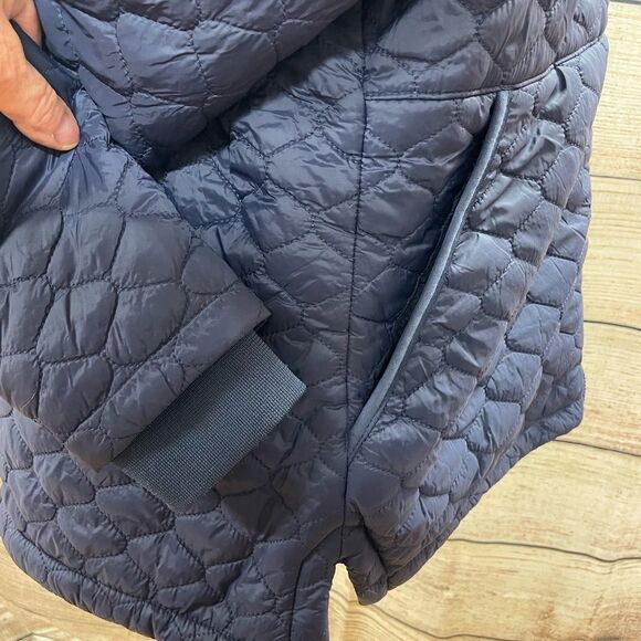 Quilted navy blue zipper hoodie jacket - Picture 4 of 10